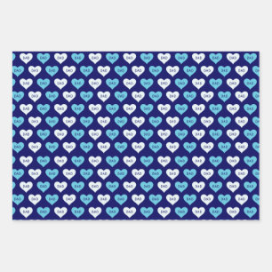Blue and White Love Heart Dad Pattern Wrapping Paper Sheet