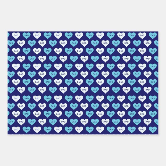 Blue and White Love Heart Dad Pattern Wrapping Paper Sheet (Front)