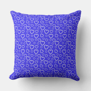 Blue and White Love Hearts Pattern Cushion