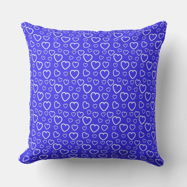 Blue and White Love Hearts Pattern Cushion (Front)