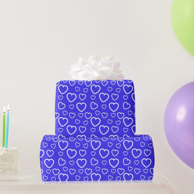 Blue and White Love Hearts Pattern Wrapping Paper (Party Gifts)