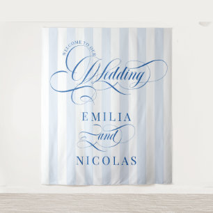 Blue and White Luxury Wedding Welcome Sign Tapestry
