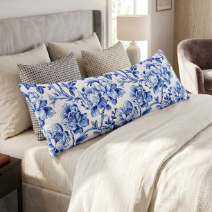 Blue and White Magnolias Toile de Jouy Body Cushion