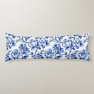 Blue and White Magnolias Toile de Jouy Body Cushion