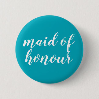 Blue and white "maid of honor" button