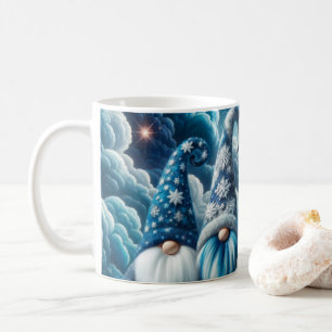 Blue and White Majestic Christmas Gnomes Cosmic  Coffee Mug