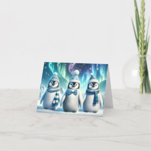 Blue and White Majestic Christmas Penguins Thank You Card