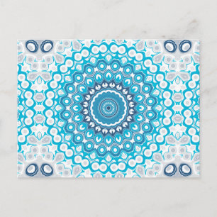Blue and White Mandala Frosted Winter Geometric Postcard