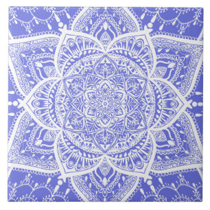 Blue and White Mandala - Loergann in Bluebell Ceramic Tile