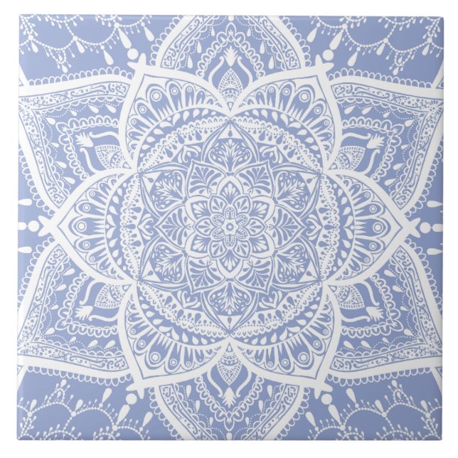 Blue and White Mandala - Loergann in Blueberry Ceramic Tile (Front)