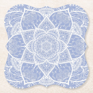 Blue and White Mandala - Loergann in Blueberry Paper Coaster