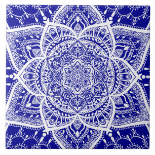 Blue and White Mandala - Loergann in Sapphire Ceramic Tile