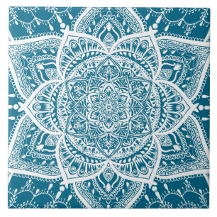 Blue and White Mandala - Loergann in Woad Ceramic Tile