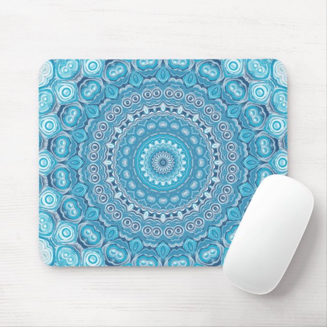 Blue and White Mandala Pattern Design Mouse Pad (With Mouse)