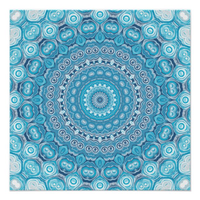 Blue and White Mandala Pattern Design Poster (Front)
