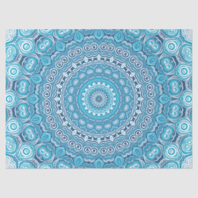 Blue and White Mandala Pattern Design Tissue Paper (Front)