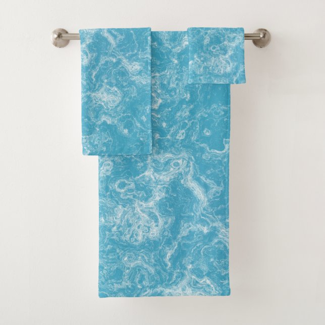  blue and white Marble abstract Bath Towel Set (Insitu)