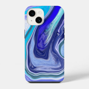 Blue and White Marble Abstract Fluid Art iPhone 14 Case