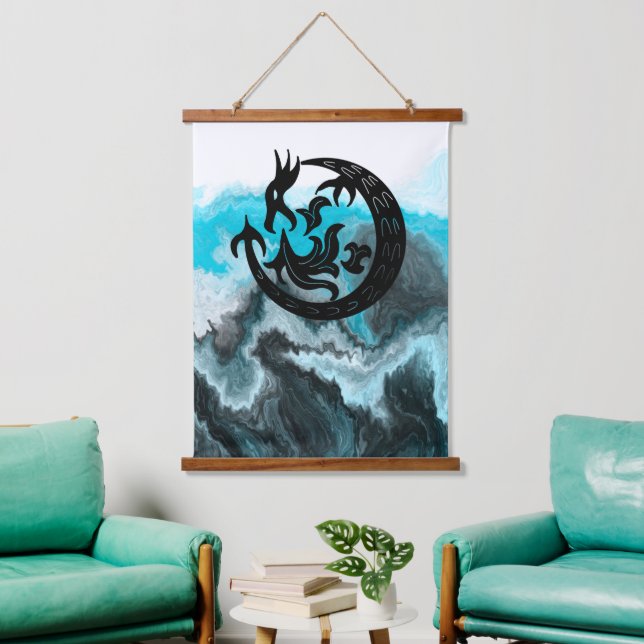 Blue and White Marble Dragon Fluid Art Hanging Tapestry (Living Room)