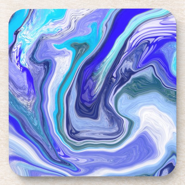 Blue and White Marble Fluid Art Coaster (Front)