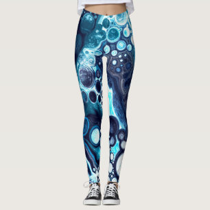 Blue and White Marble Fluid Art  Leggings