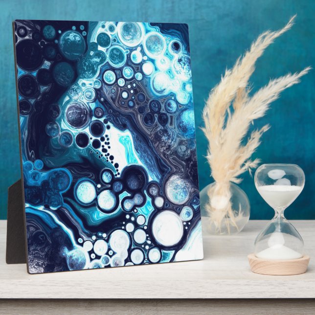 Blue and White Marble Fluid Art    Plaque (Side)