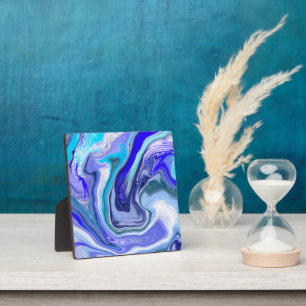 Blue and White Marble Fluid Art Plaque