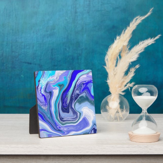 Blue and White Marble Fluid Art  Plaque (Insitu)