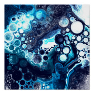 Blue and White Marble Fluid Art  Poster
