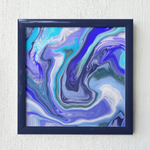 Blue and White Marble Fluid Art Poster