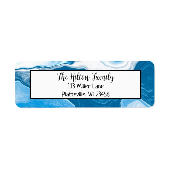 Blue and White Marble Fluid Art    Return Address Label (Front)