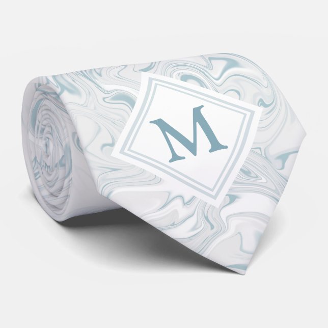 Blue and White Marble look with Diamond Monogram Tie (Rolled)
