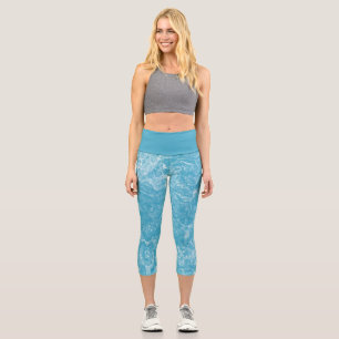 Blue and White Marble Swirl Abstract Capri Leggings