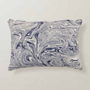Blue and white marble swirl decorative cushion