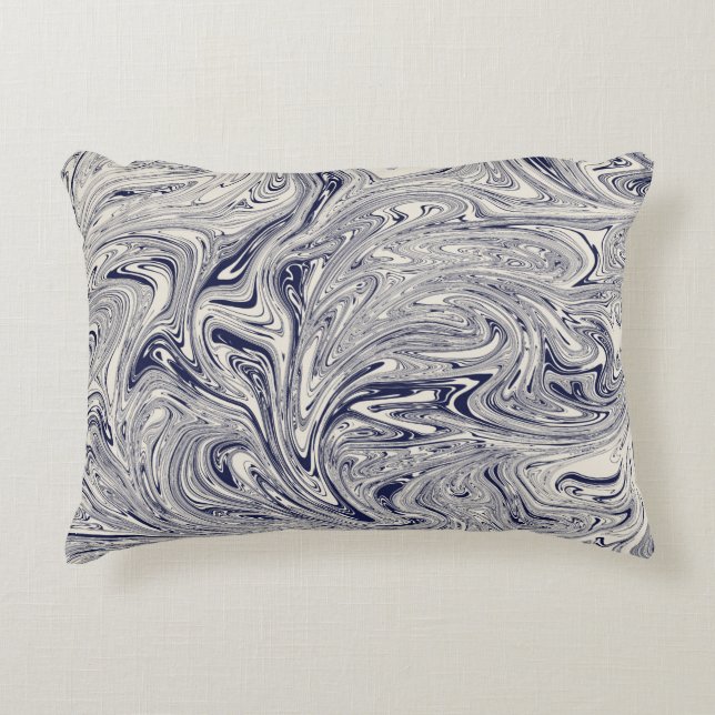 Blue and white marble swirl decorative cushion (Front)