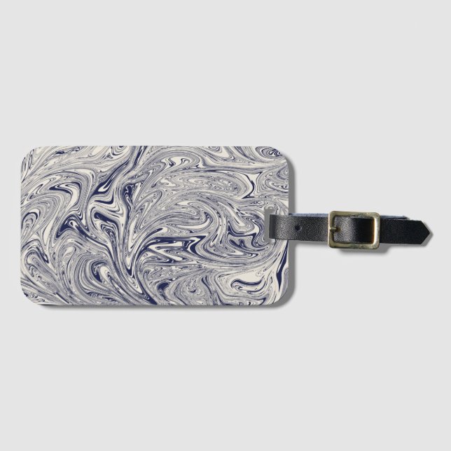 Blue and White Marble Swirl Luggage Tag (Front Horizontal)