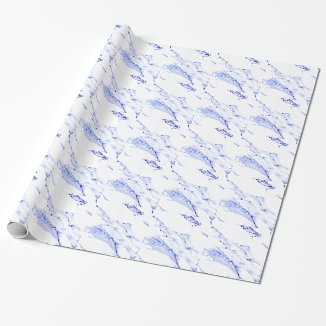 Blue and White Marble Wrapping Paper (Unrolled)