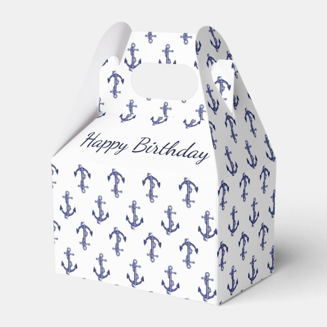Blue and white marine anchor favour box (Front Side)