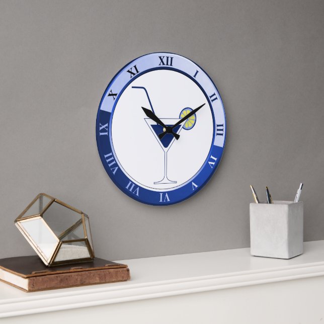Blue and White Martini Bar Clock (Office)