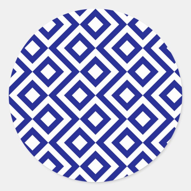 Blue and White Meander Classic Round Sticker (Front)