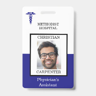 Blue and White Medical Facility Photo Name ID Badge