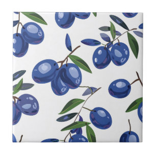 Blue and white Mediterranean Olives  Ceramic Tile