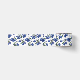Blue and white Mediterranean Olives Satin Ribbon