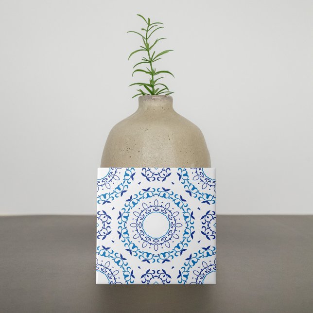 Blue and White Mediterranean Portuguese Azulejo Ceramic Tile (Creator Uploaded)