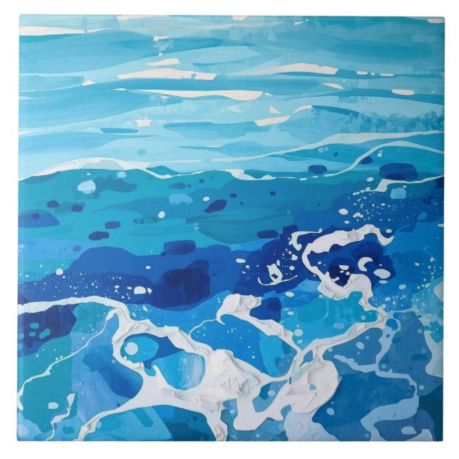 Blue and White Mediterranean Sea Azulejo Ceramic Tile (Front)