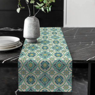 Blue and White Mediterranean Tile Table Accent Long Table Runner
