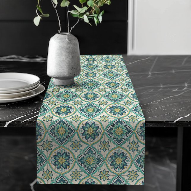 Blue and White Mediterranean Tile Table Accent Long Table Runner (Blue and White Mediterranean Tile Table Accent Long Table Runner)
