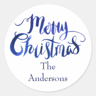Blue and White Merry Christmas Envelope Seals