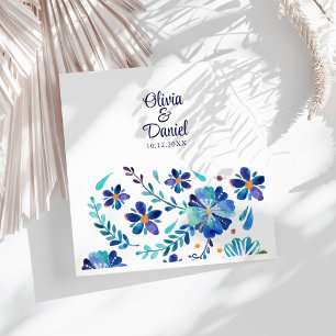 Blue and White Mexican Floral Fieasta Wedding  Napkin