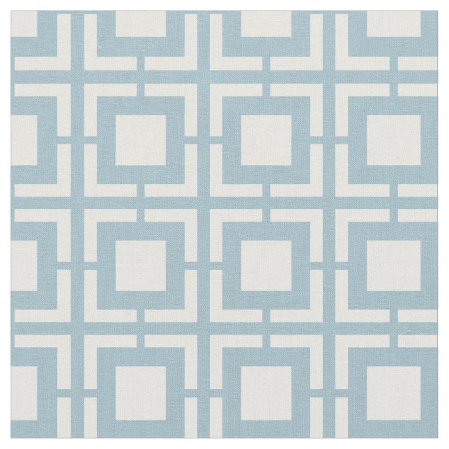 Blue And White Mid Century Breeze Block Pattern Fabric (Close Up)
